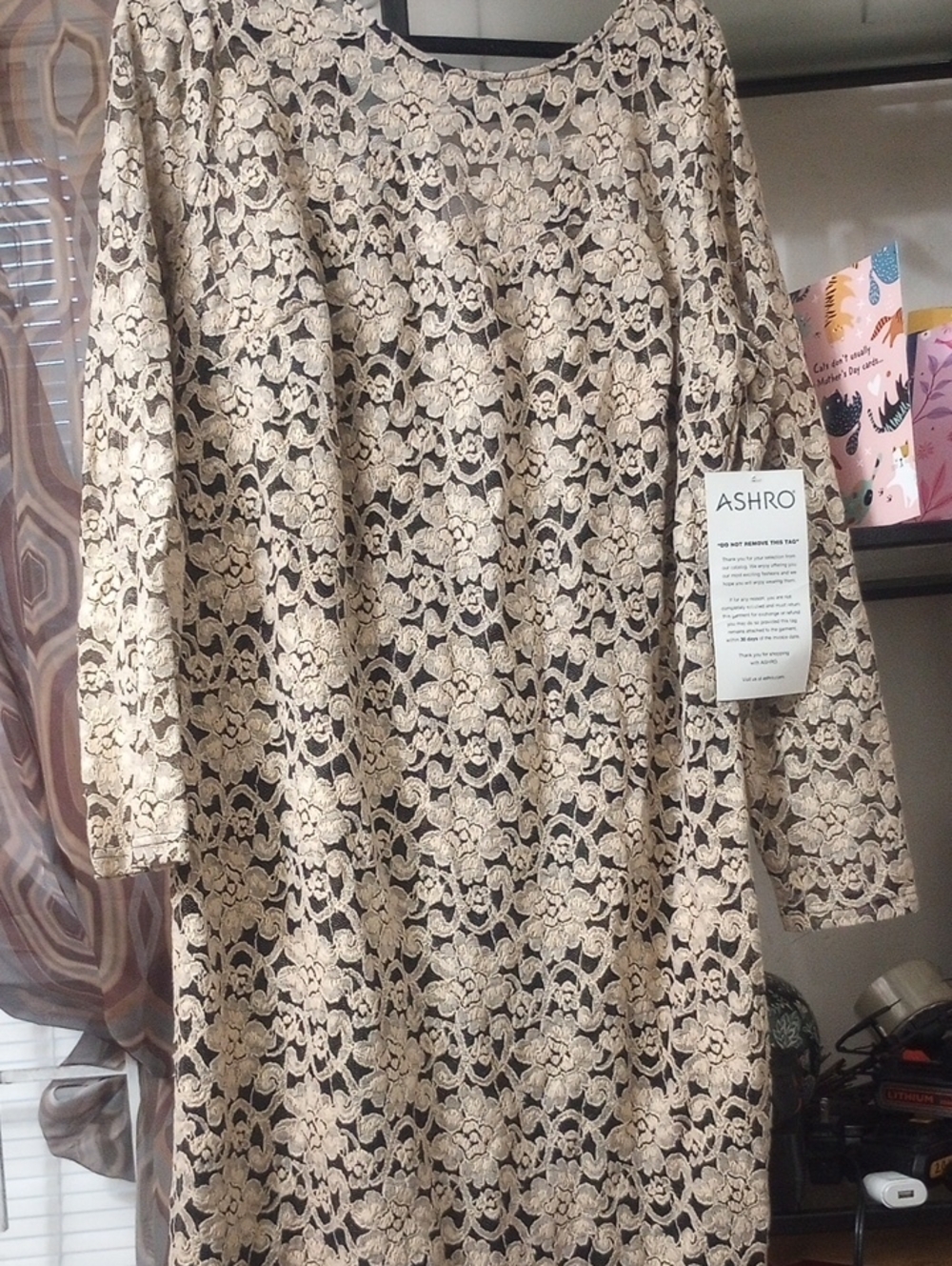 Ashro Beige Lace Overlay Dress with Black Underlay